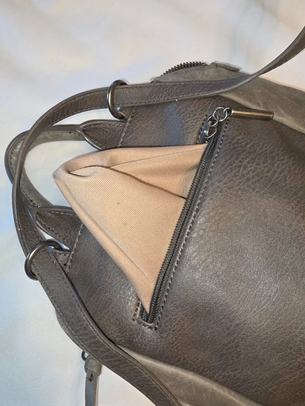 The Sak Loyola Leather Mini Convertible Backpack Floral Embossed Gray Neutral